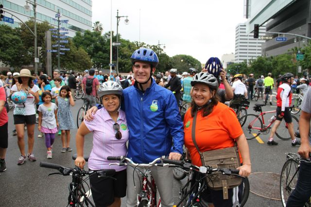 Los Angeles mayor Eric Garcetti takes part in CicLAvia Oct. 18, 2015.