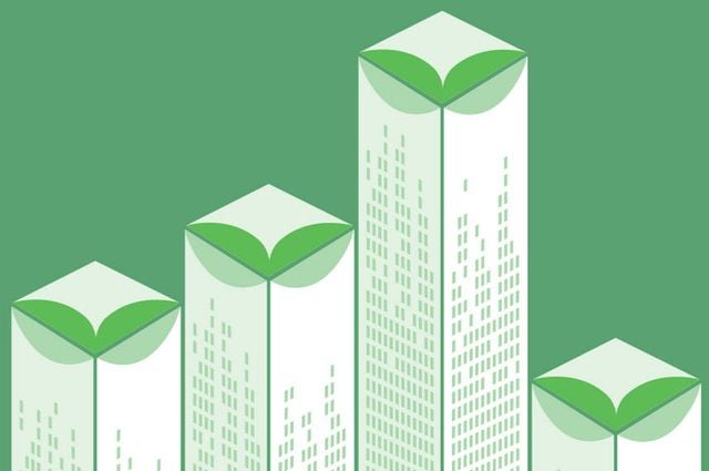 Graphic of 4 tall buildings.