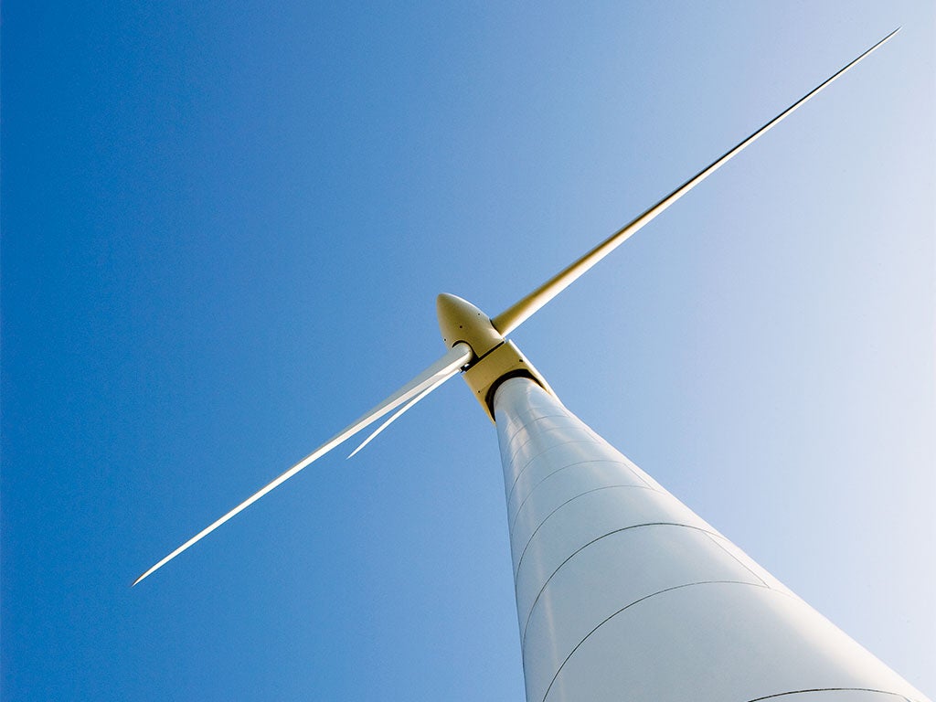A view of a windmill from below.
