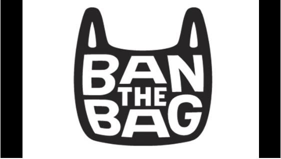 "Ban the Bag" on a graphic of a plastic bag.