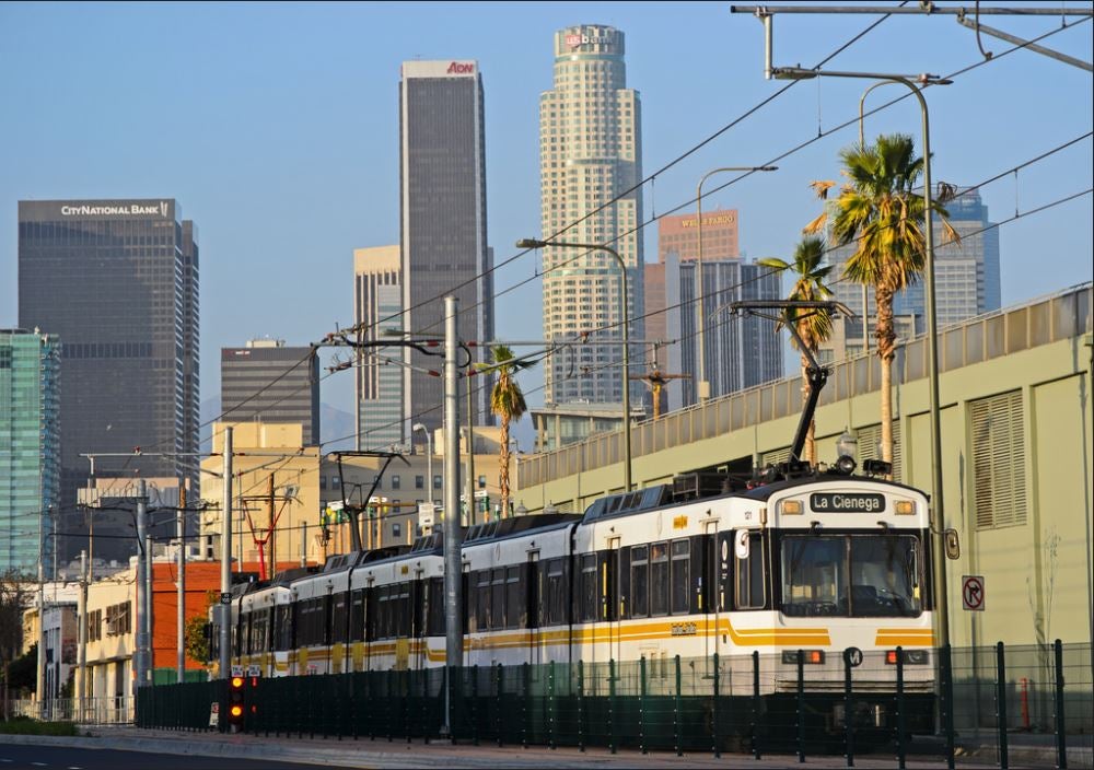 Expo Line and L.A. skyline.