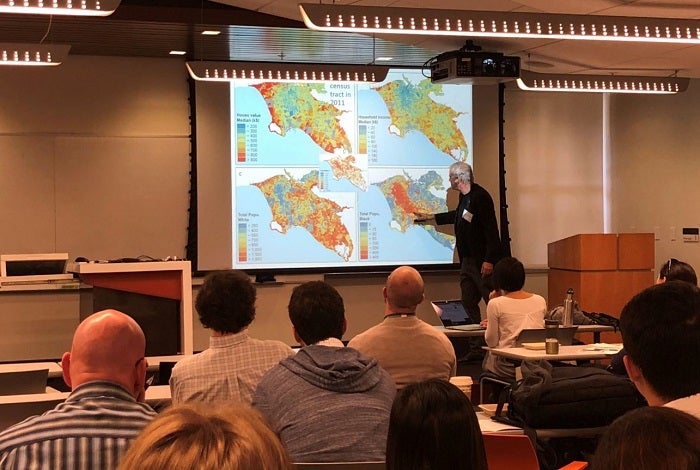 Professor Glen MacDonald (Geography) presenting on his research: Regional and Urban Vegetation Browning and the Recent Drought – A Preview of Los Angeles’ Future?