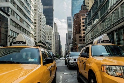 photo of stopped taxis