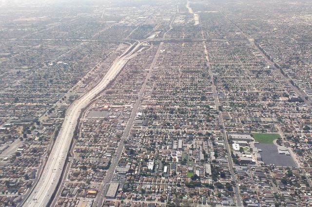 Aerial view of a city.