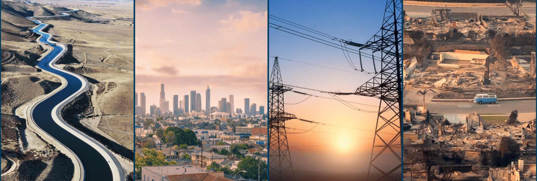 Four photos of water and power infrastructure