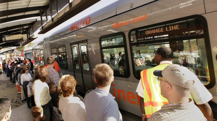 The Orange Metro Line at Lankershim and Chandler in North Hollywood on its opening day on Oct. 29, 2005.