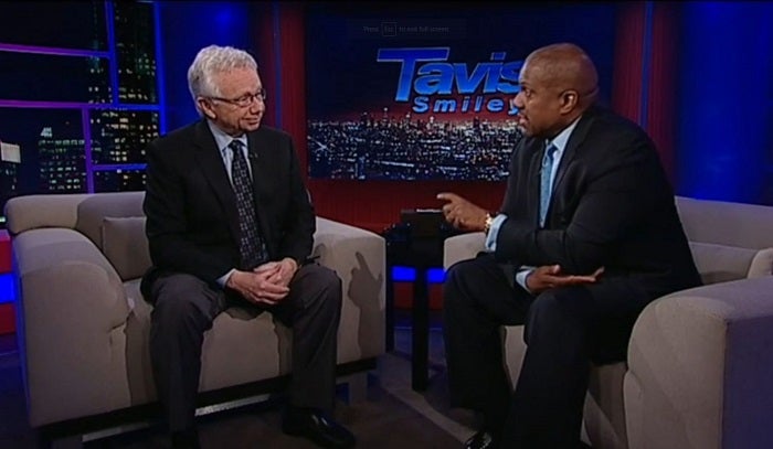 Richard (“Dick”) Jackson, MD, MPH (Fielding School of Public Health at UCLA) in conversation with host, Tavis Smiley (right).
