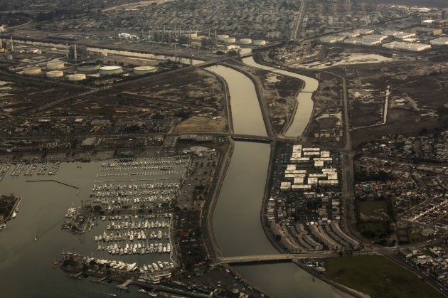 The San Gabriel River leads into the Pacific Ocean at Alamitos Bay in Long Beach.