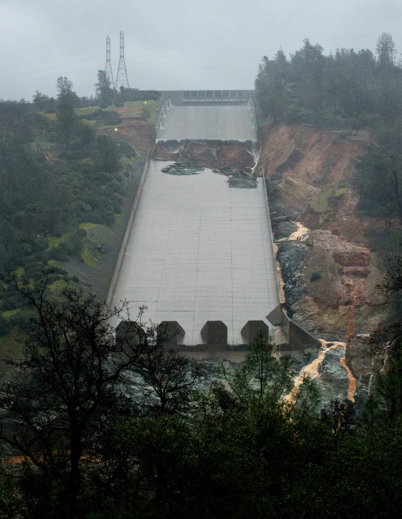 A photo of a spillway on Oroville Dam.