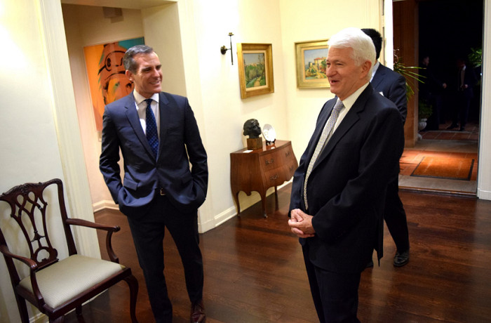 Los Angeles Mayor Eric Garcetti pictured with UCLA Chancellor Gene Block.