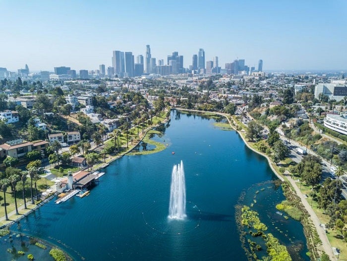Aerial photo of a city.