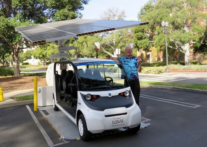 Former NCAA Champion and NBA Hall-of-Famer checks out UCLA’s solar EV charging stations by Murphy Hall.