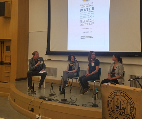 Mark Gold (Associate Vice Chancellor for the Environment and Sustainability, UCLA) in conversation with Naomi Goldenson, Ph.D. (Center for Climate Science and Institute of the Environment and Sustainability, UCLA), Ruth Engel* (Department of Geography, UCLA), and Christine Lee, Ph.D. (Earth Science/ Applied Sciences, Jet Propulsion Laboratory).