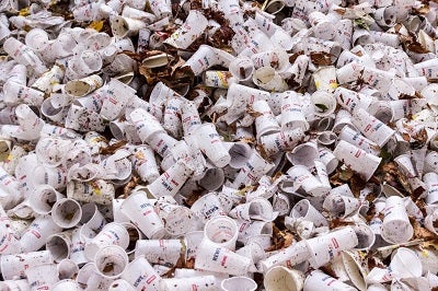 a sea of plastic cup trash