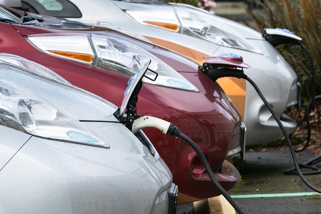 Electric vehicles being charged.
