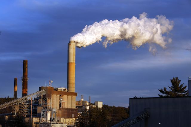 A plume of steam billows from the coal-fired Merrimack Station in Bow, New Hampshire.