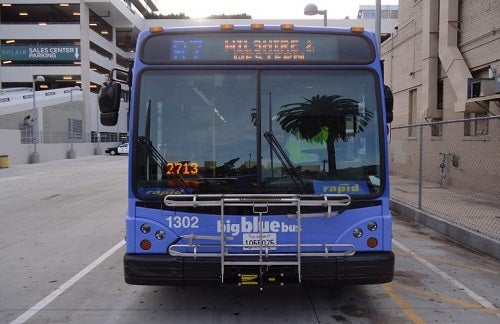 A front view of the Big Blue Bus