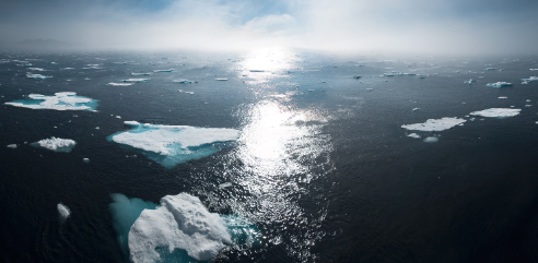 photo of broken up glaciers in water