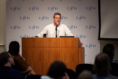 Photo of Eric Hoek at town hall