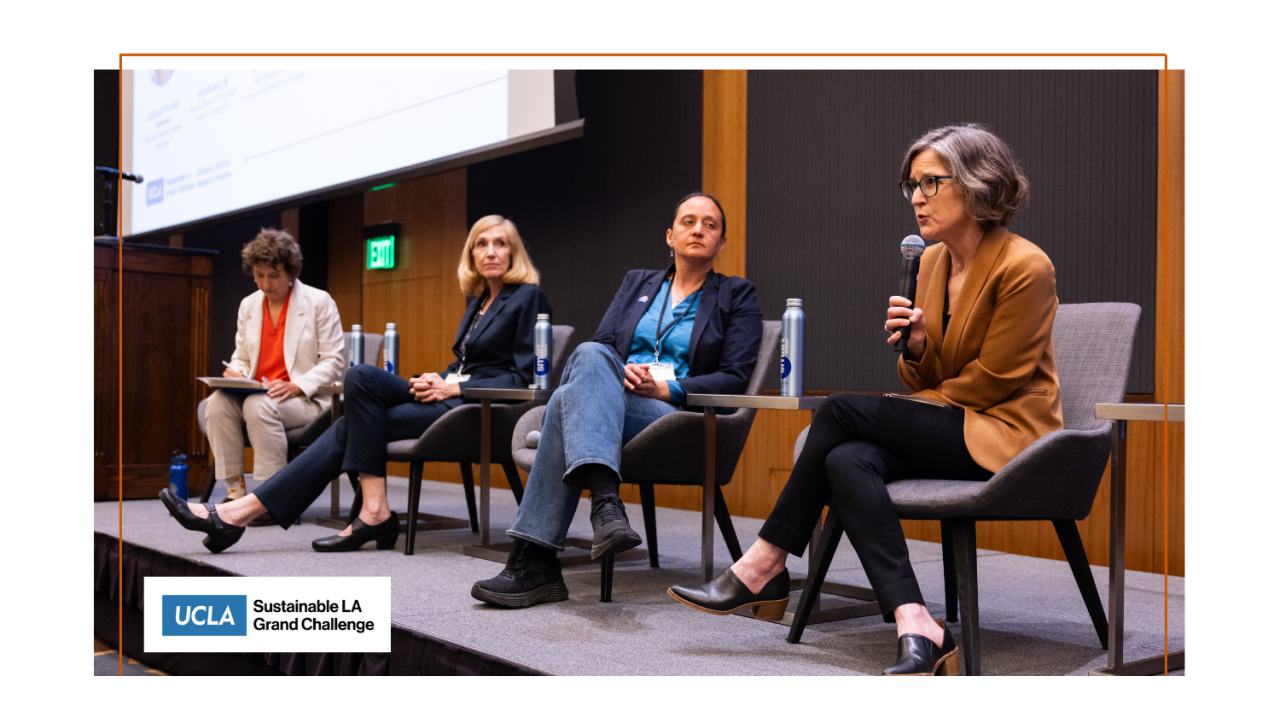 A panel of women sitting on a stage.