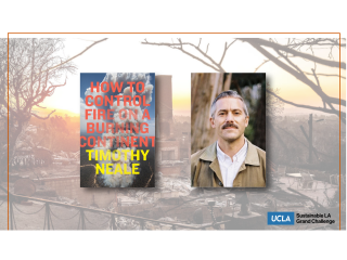 A photo of a book cover next to a photo of a man looking at the camera