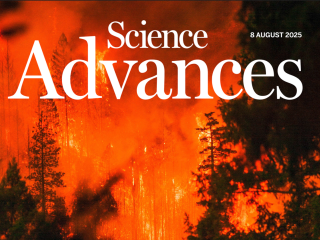 The cover of Science Advances magazine for August 8 showing a forest fire
